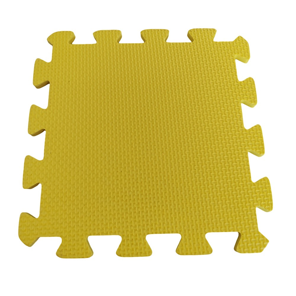 A yellow Eva Foam coloured mat with a textured surface, consisting of 6 interlocking pieces.