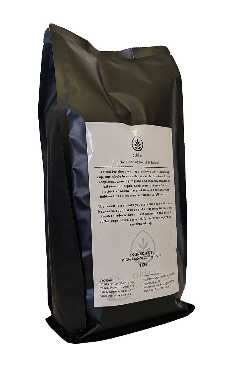 Cildan Black coffee bag with a white label on a white background