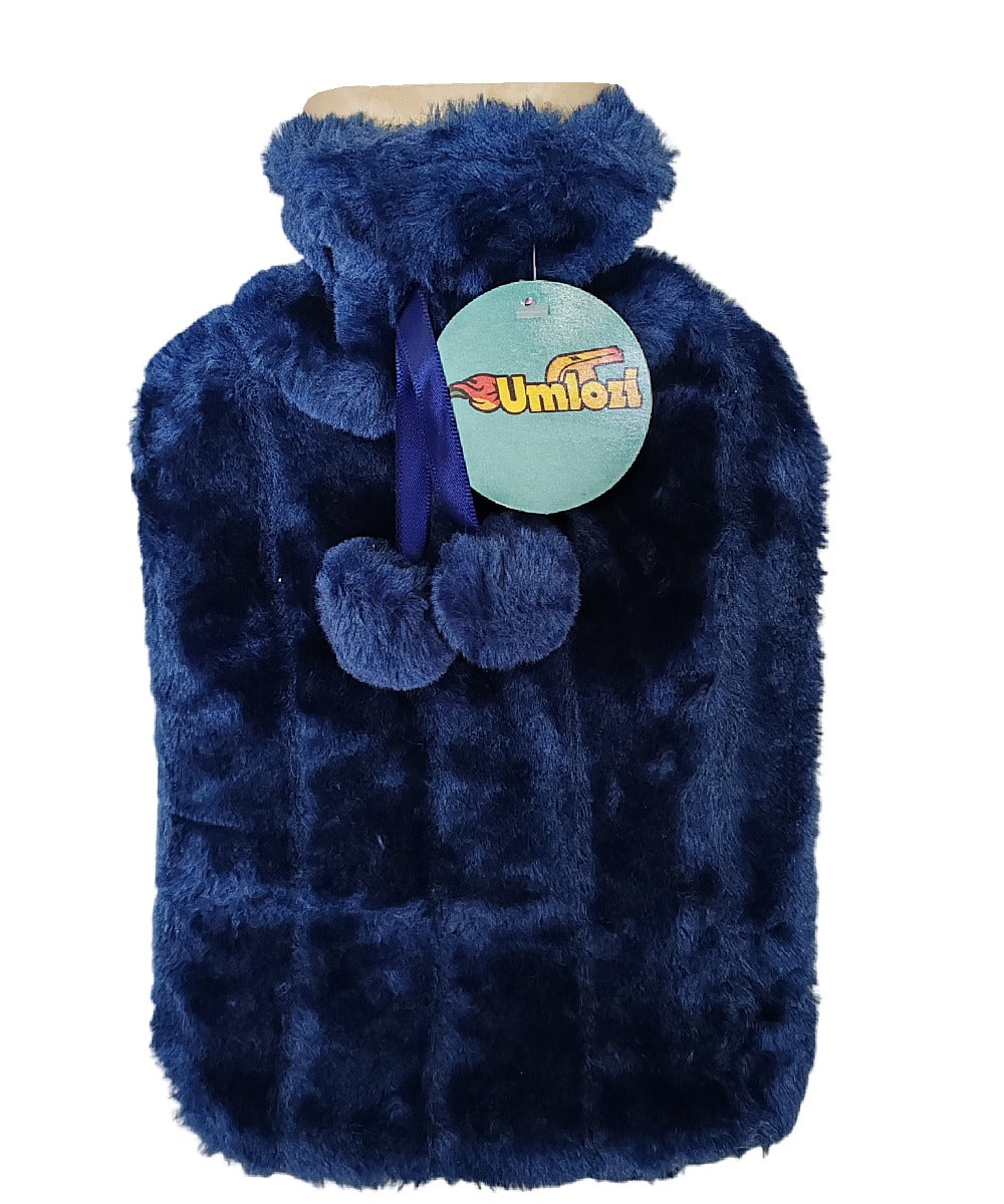 Umlozi Hot water bottle and fleece fur cover Blue, hot water bottle