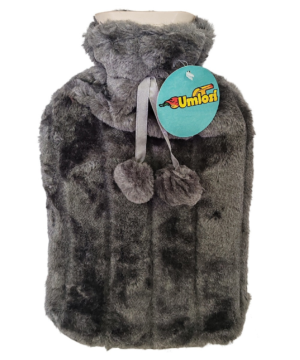 Umlozi Hot water bottle and fleece fur cover Grey, hot water bottle