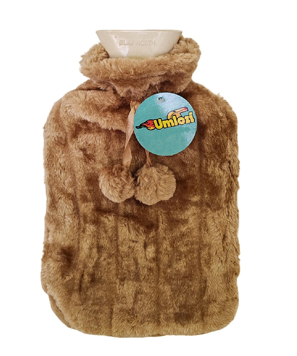 Umlozi Hot water bottle and fleece fur cover - light brown , hot water bottle