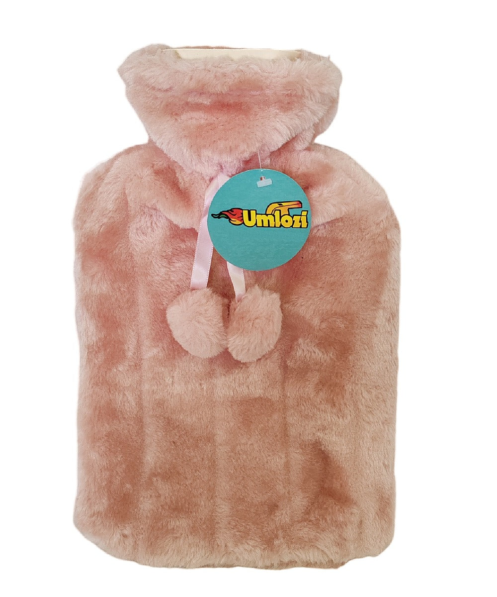 Umlozi Hot water bottle and fleece fur cover light pink, hot water bottle