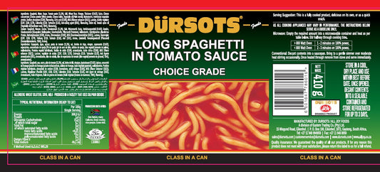 Dursots Long Spaghetti In Tomato Sauce - 12 x 410g