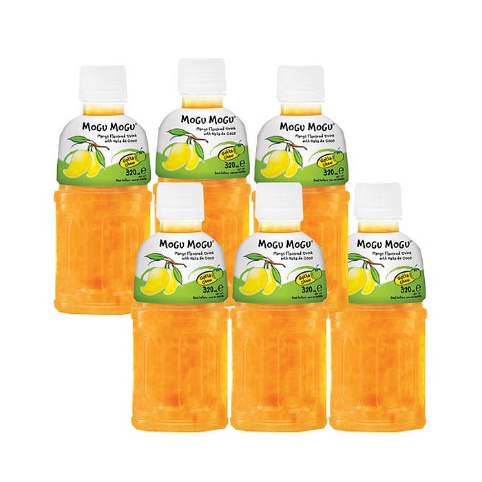Mogu Mogu Juice Drink with Nata de Coco Jelly 320ml Pack of 6 Refreshing Tropical Thai-Made Sip & Chew Beverage