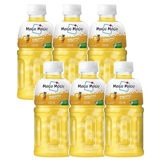 Mogu Mogu Juice Drink with Nata de Coco Jelly 320ml Pack of 6 Refreshing Tropical Thai-Made Sip & Chew Beverage