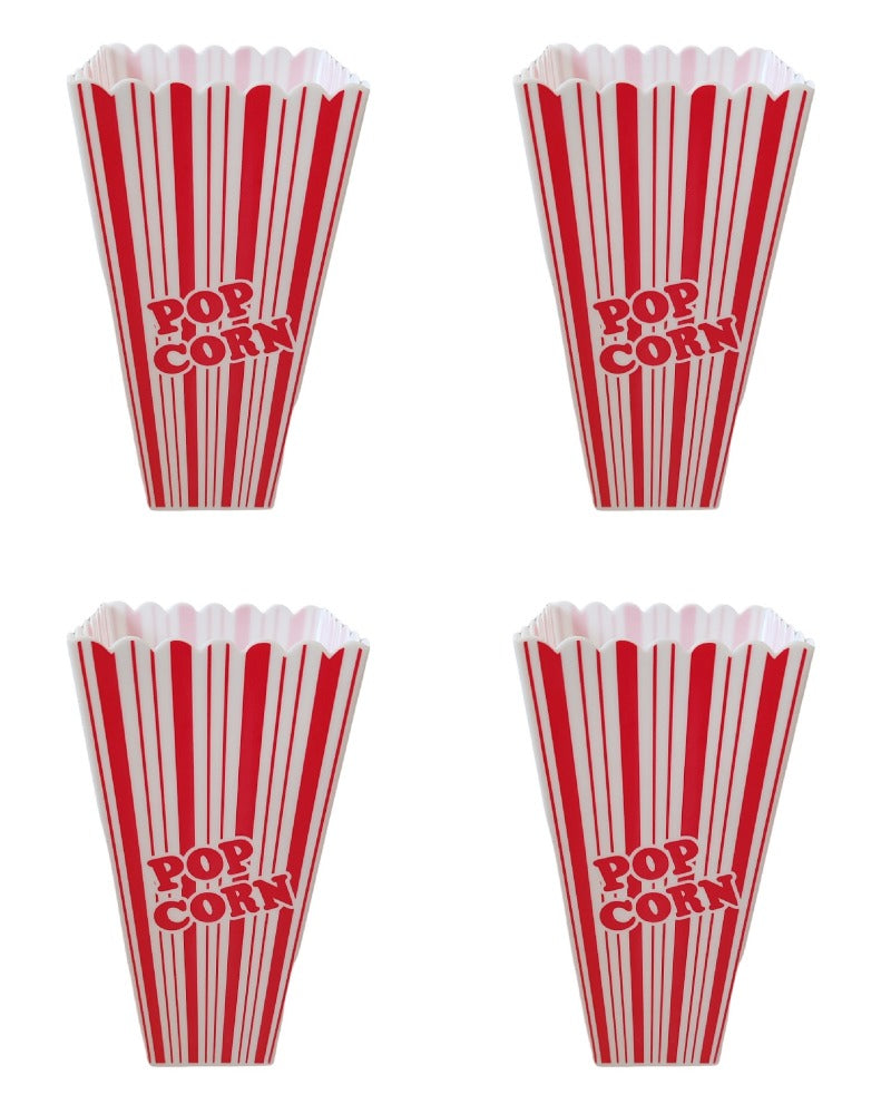 Popcorn Serving  Re-Usable Plastic Tubs - 4 Pack - 20cm - Red/White