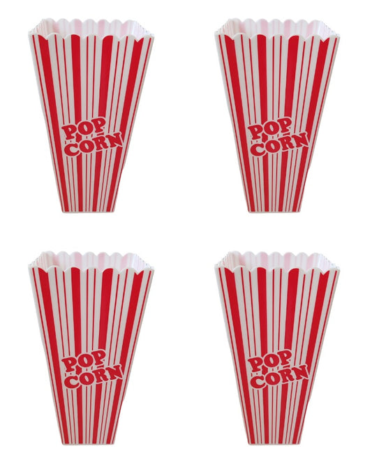 Popcorn Serving  Re-Usable Plastic Tubs - 4 Pack - 20cm - Red/White