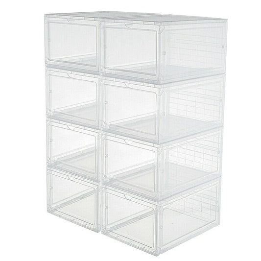 Transparent Plastic Stackable Storage Boxes For Shoes Or Other Items-8 Pack
