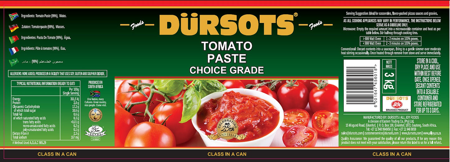 Dursots Tomato Paste 3kg