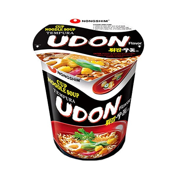 Nongshim Cup Noodle Soup Tempura Udon Flavor packaging on a white background