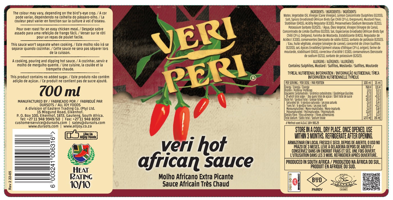 Veri Peri Sauce - Hot African Sauce 700ml