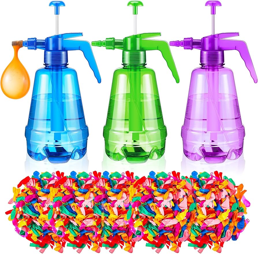 Water Balloon Pump and 500 Mini Water balloons - Assorted Colours