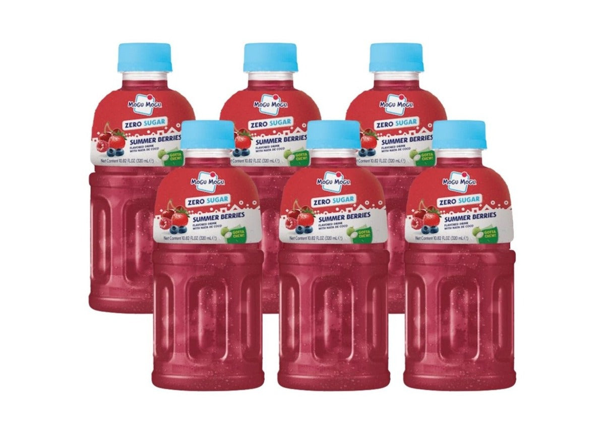 Mogu Mogu Juice Drink with Nata de Coco Jelly 320ml Pack of 6 Refreshing Tropical Thai-Made Sip & Chew Beverage