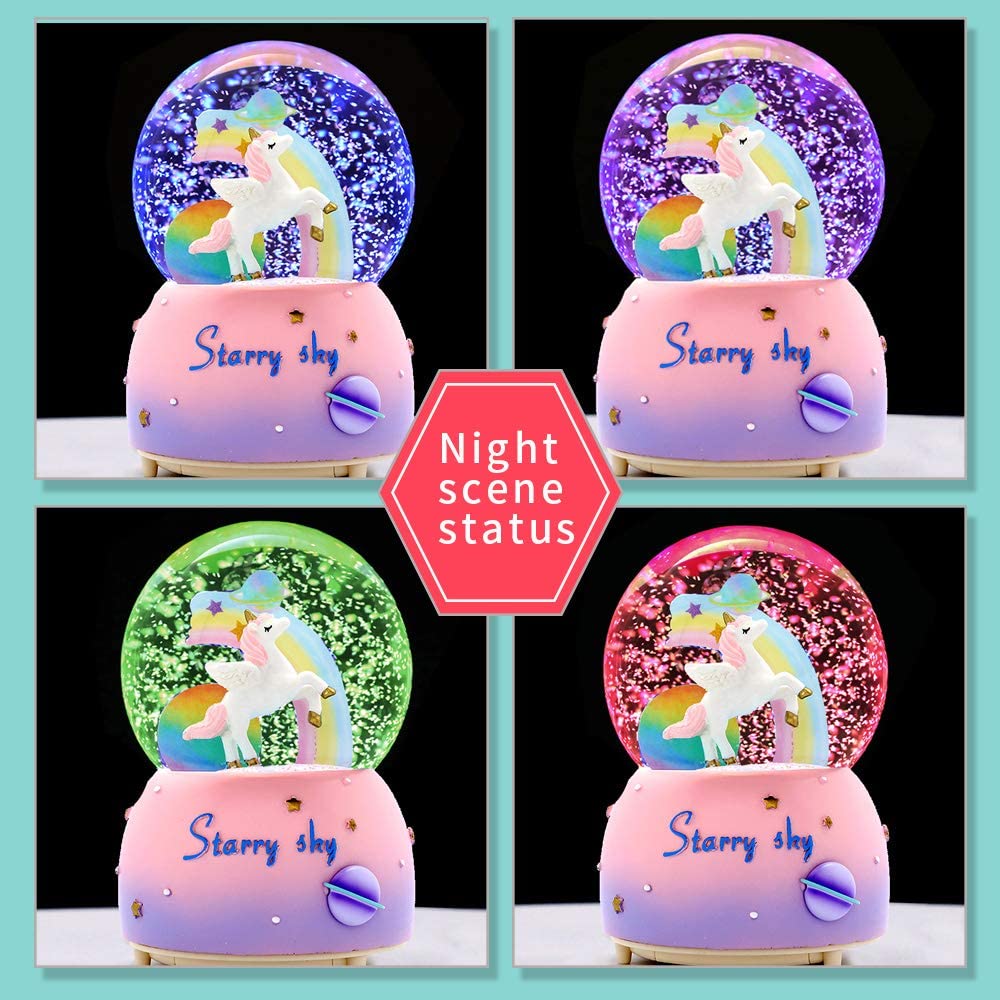 Unicorn - Starry Sky Snow Globe - Musical Night Light