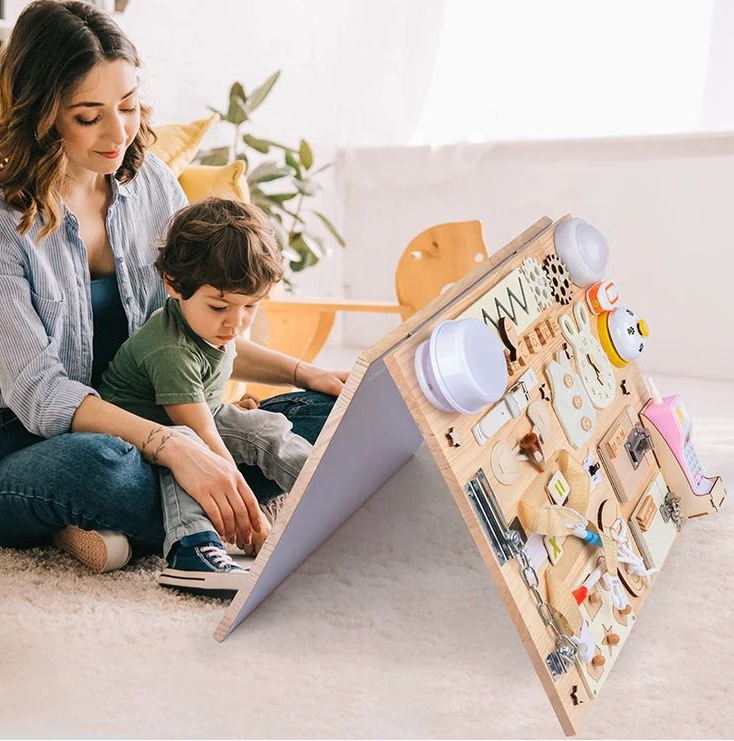 Takealot, Busy boards, busyboard, sensory board frontside with mom and child
