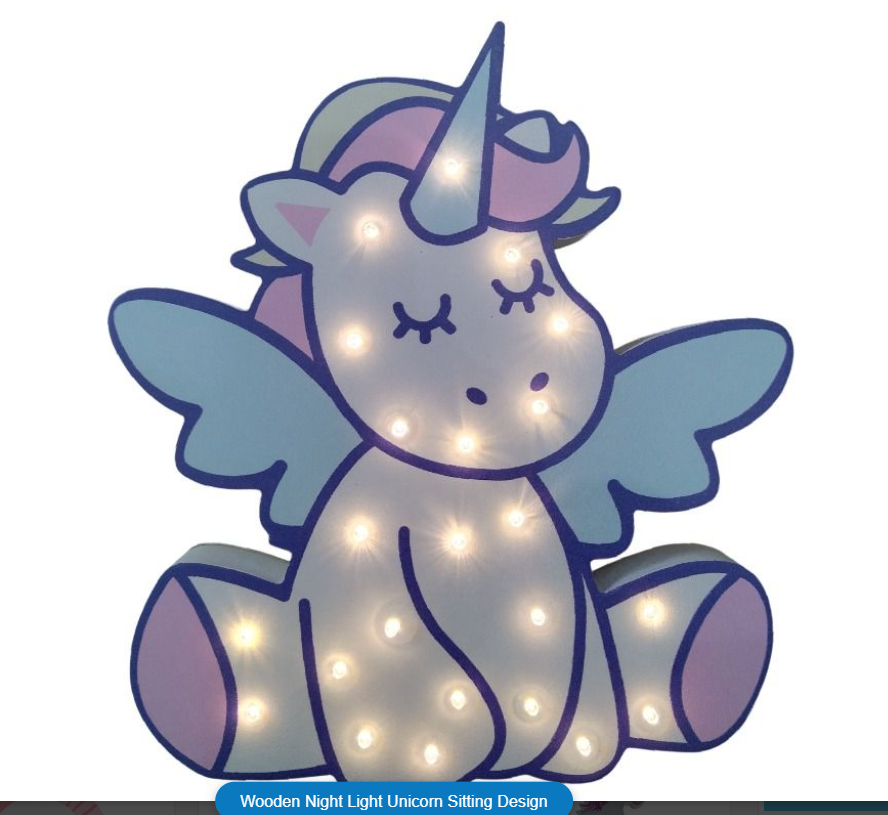 Wooden Night Light Unicorn Sitting Design