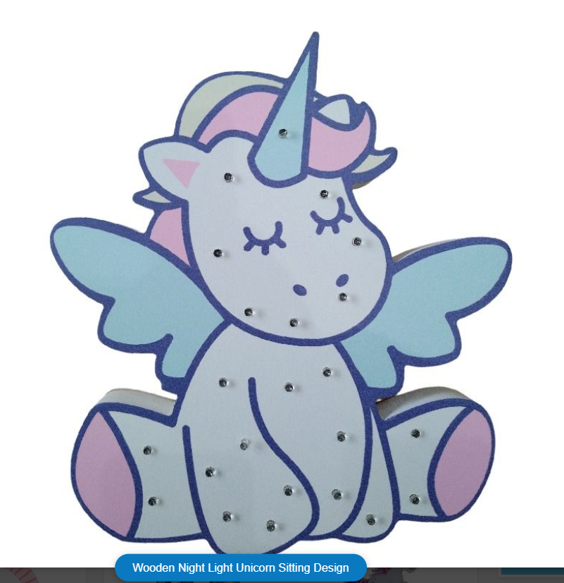 Wooden Night Light Unicorn Sitting Design