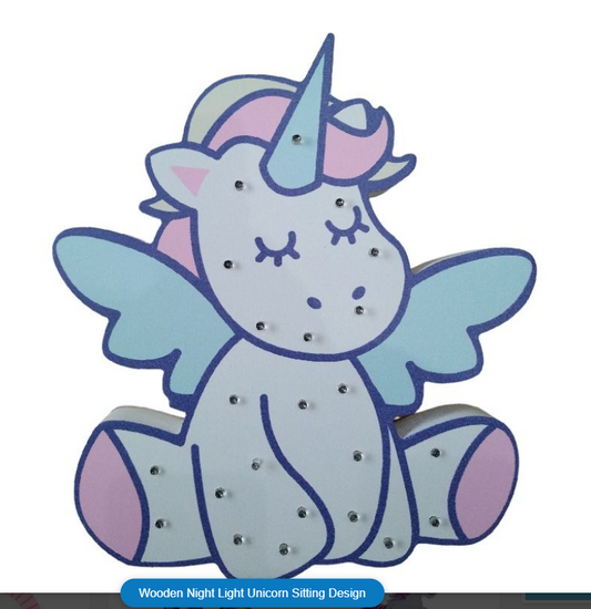 Wooden Night Light Unicorn Sitting Design