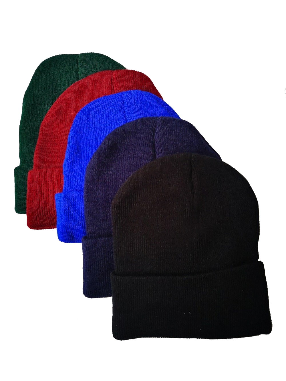 Collection of beanies green red light blue navy and black