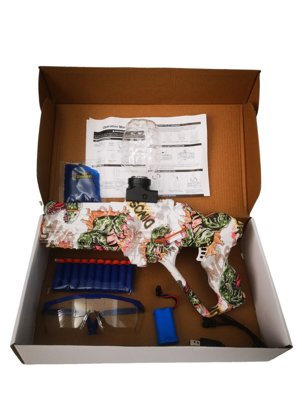 Rechargeable Electric Gel Ball Blaster - Revolver Design - Protective Eyewear & 8000 Gel Balls