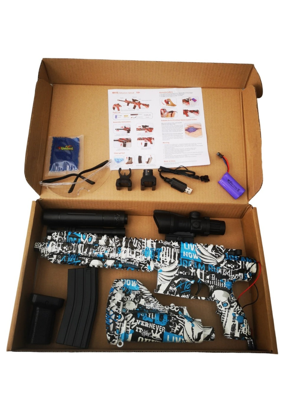 Rechargeable Electric Gel Ball Blaster- M416. Protective Eyewear & 8000 Gel Balls