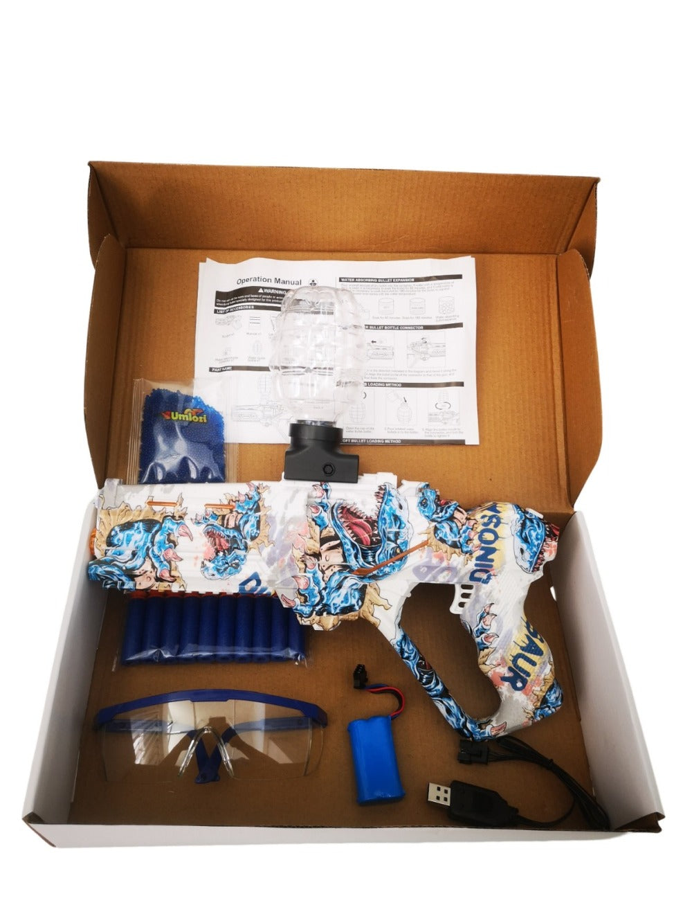 Rechargeable Electric Gel Ball Blaster - Revolver Design - Protective Eyewear & 8000 Gel Balls